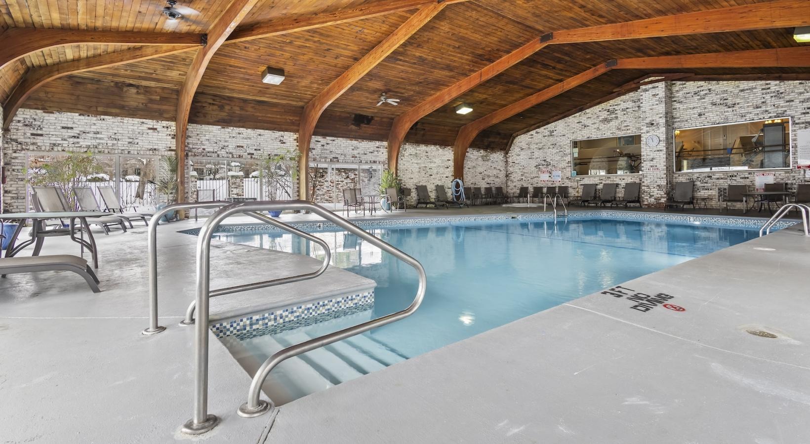 a swimming pool in a building