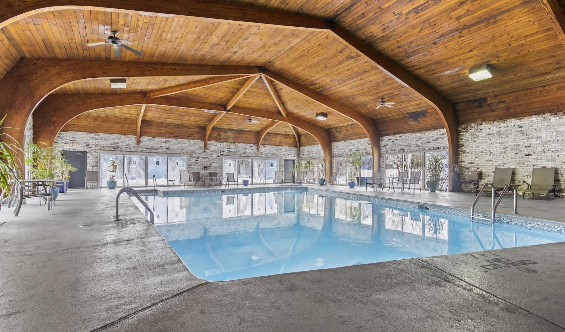a swimming pool in a large room